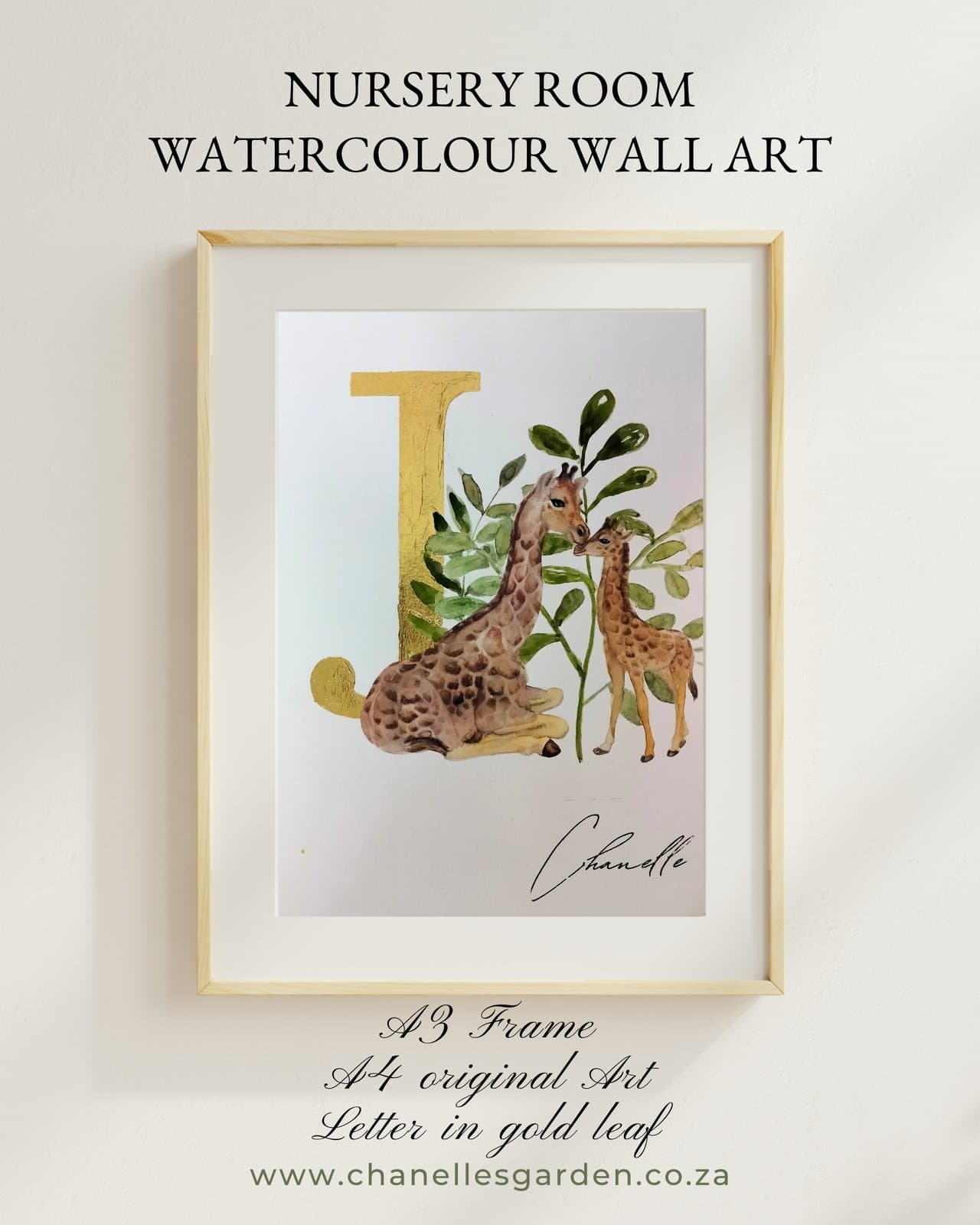 Nursery Watercolour Letter “J” — Giraffe